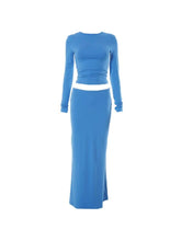 Solid Slim Long Sleeve Tee & Maxi Skirt Set